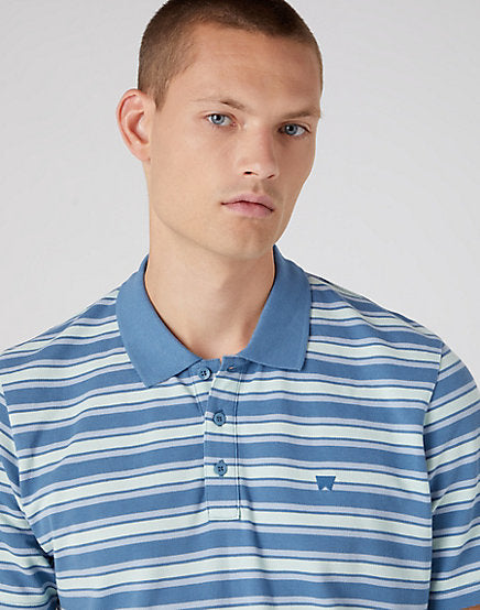 Cabano Wrangler Striped Pique Polo Bpkf R Mid Blue