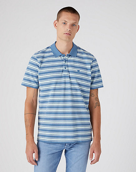 cabano Wrangler Striped Pique Polo Bpkf R Mid Blue