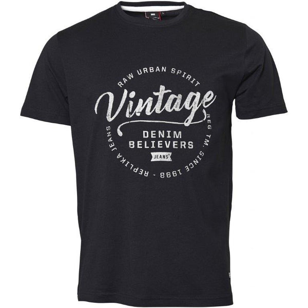 Cabano Replika Vintage Printed T-Shirt K Black Replika Vintage Printed T-Shirt K Orient Blue