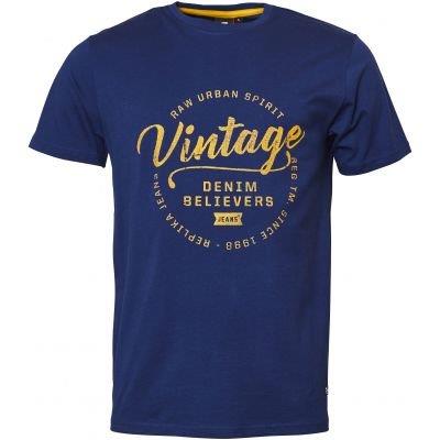 cabano Replika Vintage Printed T-Shirt K Black Replika Vintage Printed T-Shirt K Orient Blue