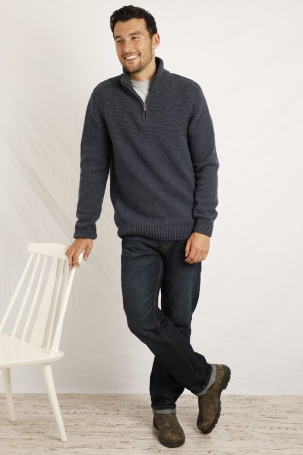 Cabano Weird Fish Barnaby Nep 1/4 Zip Jumper B R Dark Blue