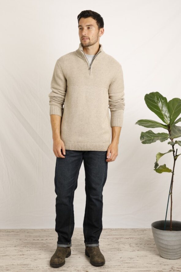 Cabano Weird Fish Barnaby Nep 1/4 Zip Jumper N R Beige