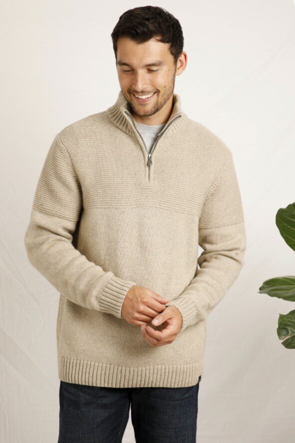 cabano Weird Fish Barnaby Nep 1/4 Zip Jumper N R Beige