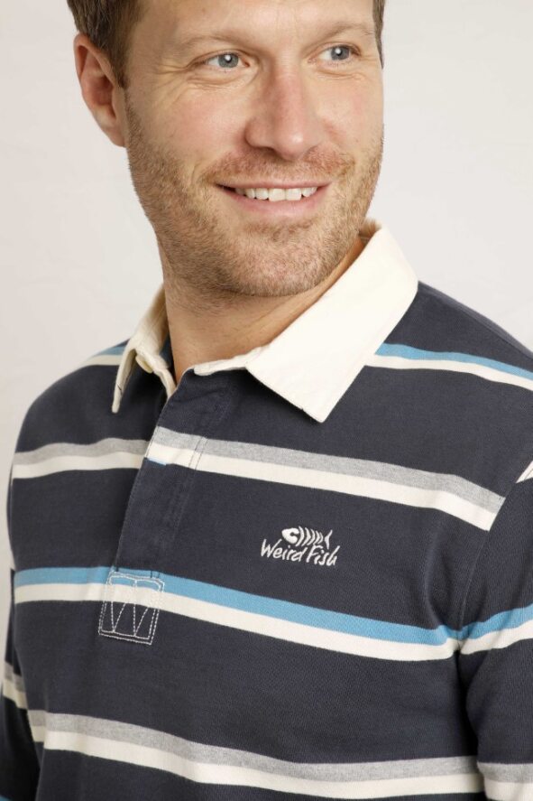 Cabano Weird Fish Laxton Striped Rugby Shirt N R Navy