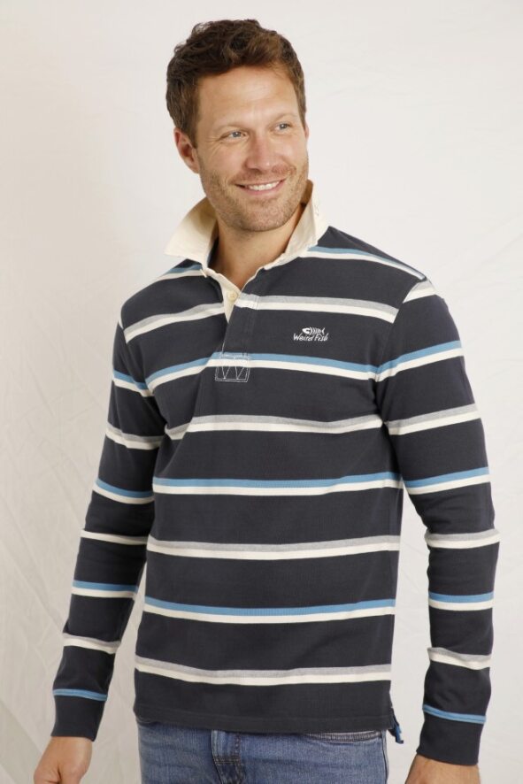 cabano Weird Fish Laxton Striped Rugby Shirt N R Navy