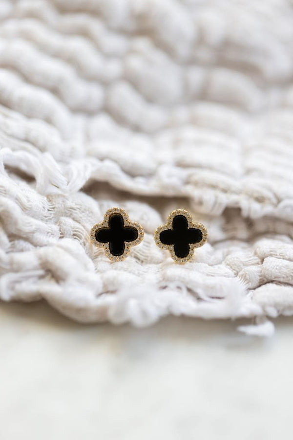 Cacatoès Black Clover Stud Earrings In Gold