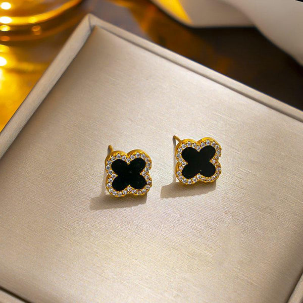 cacatoès Black Clover Stud Earrings In Gold