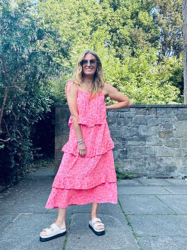 cacatoès Claire Leopard Dress in Coral (One Size)