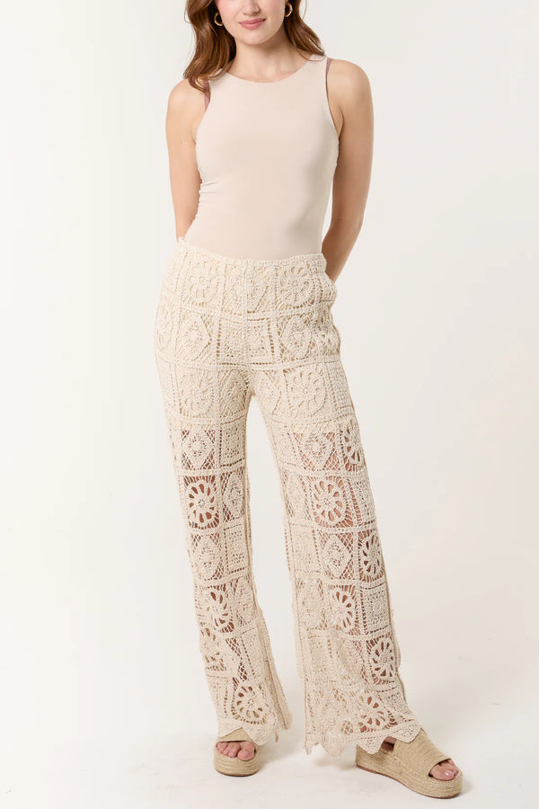 Cacatoès Crochet Knit Trousers In Stone (ONE SIZE)