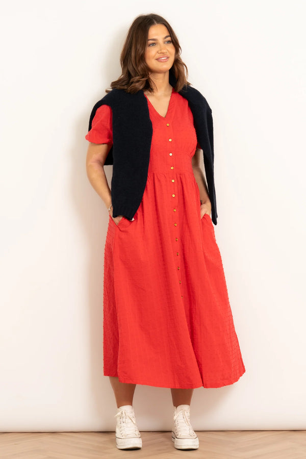 Cacatoès Dalia Cotton Midi Shirt Dress In Red