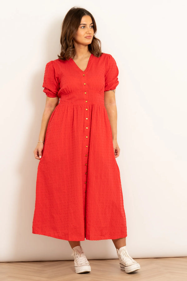 Cacatoès Dalia Cotton Midi Shirt Dress In Red