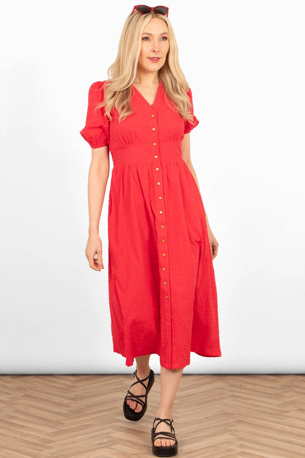 Cacatoès Dalia Cotton Midi Shirt Dress In Red