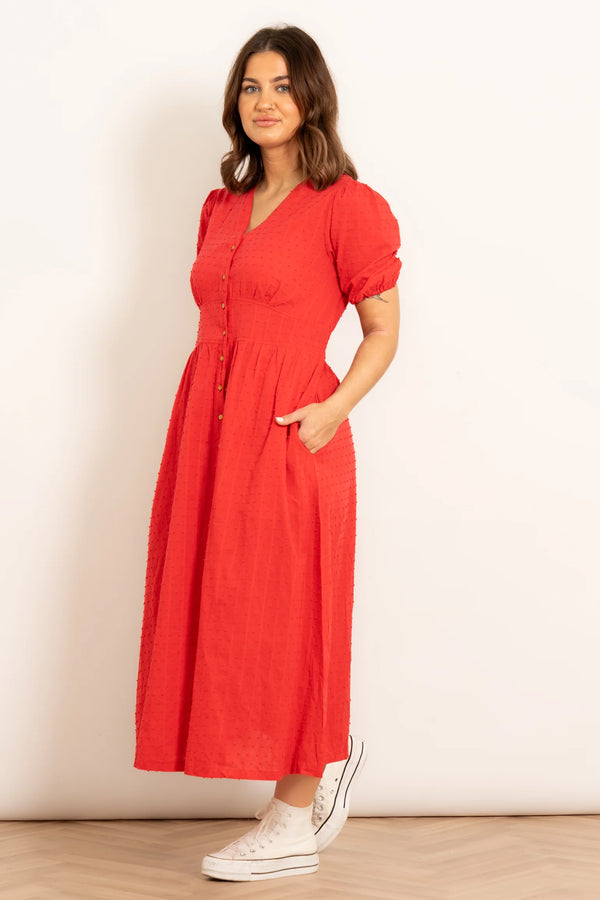 cacatoès Dalia Cotton Midi Shirt Dress in Red