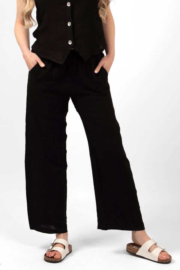 cacatoès Farhi Black Linen Wide Leg Trousers