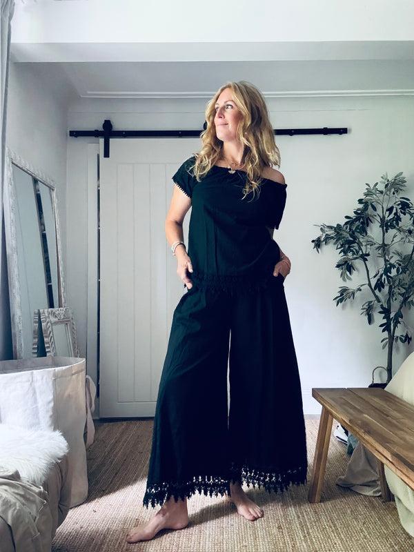 cacatoès Florence Black Linen Trousers (One Size)