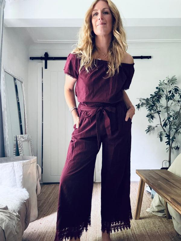 Cacatoès Florence Maroon Linen Top (One Size)