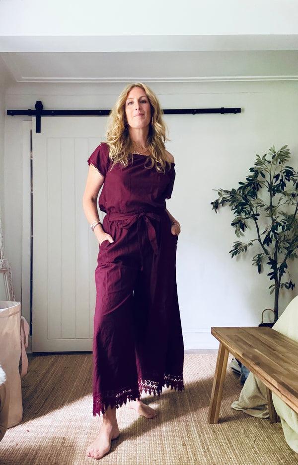 cacatoès Florence Maroon Linen Top (One Size)