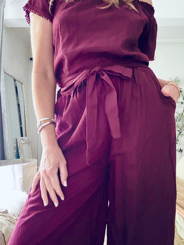 Cacatoès Florence Maroon Linen Trousers (One Size)