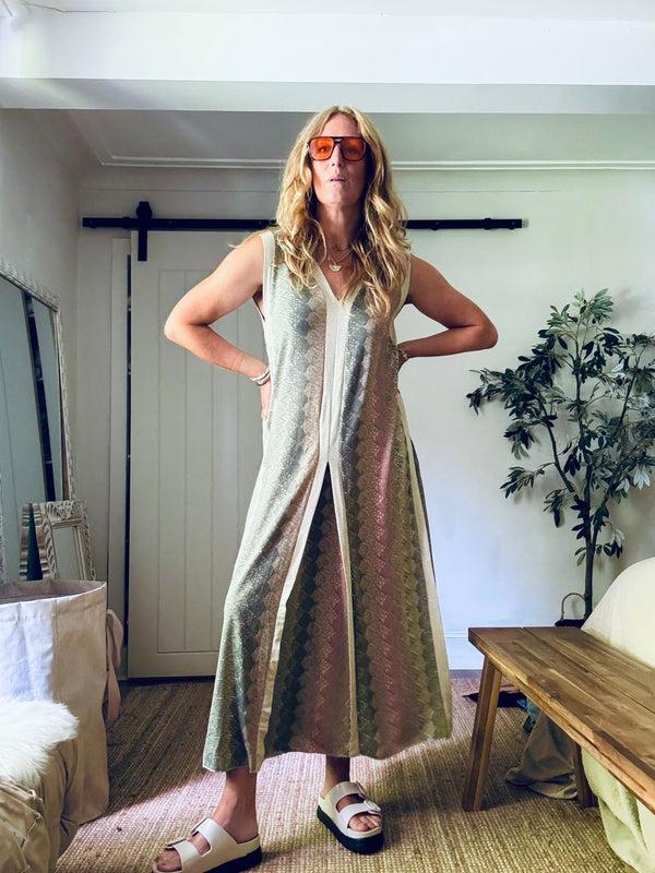 cacatoès Lily Lurex Print Dress in Sage (ONE SIZE)