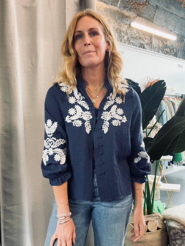 cacatoès Navy embroidery Blouse