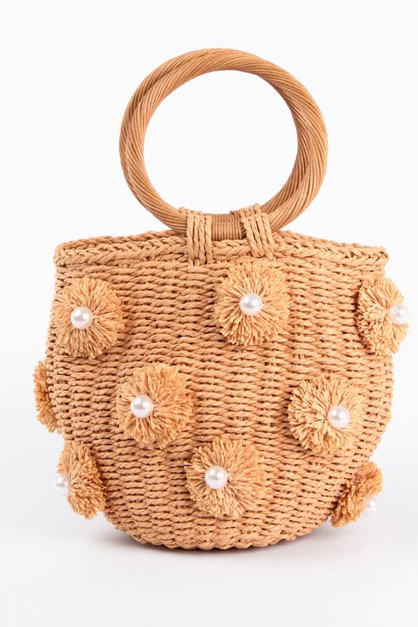 Cacatoès Woven Pom Pom & Pearl Bag