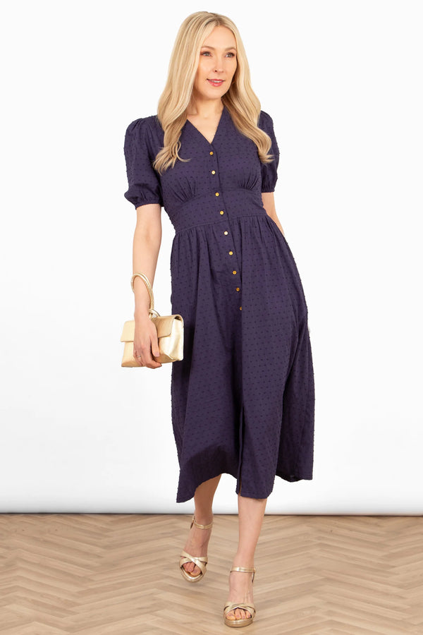 cacatoès Dalia Cotton Midi Shirt Dress in Navy Blue