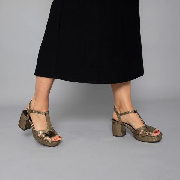 Cacatoès Esska Charlie Vegan Block Heel Sandal Shoe In Onyx Metallic