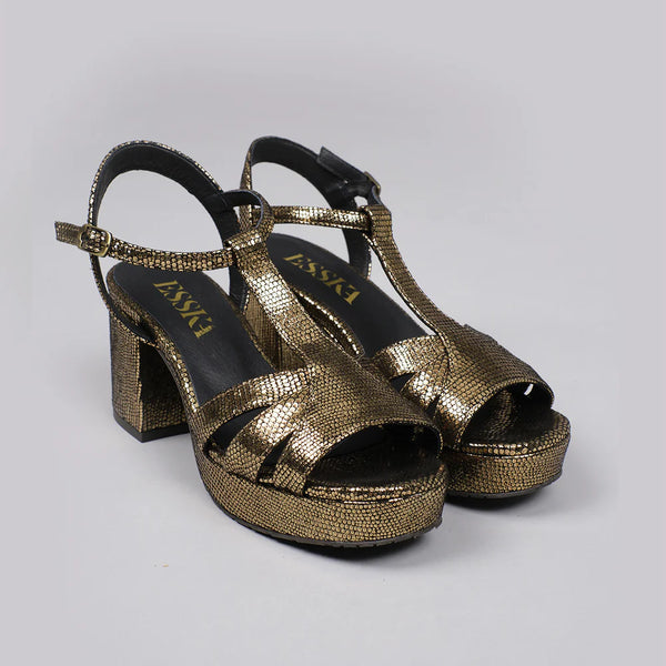 cacatoès Esska Charlie Vegan Block Heel Sandal Shoe in Onyx Metallic