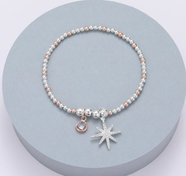 cacatoès Guiding Star Beaded Bracelet In Silver And Rose Gold