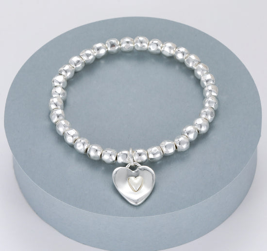 cacatoès Halo Beaded Silver Beaded Bracelet with Heart Charm