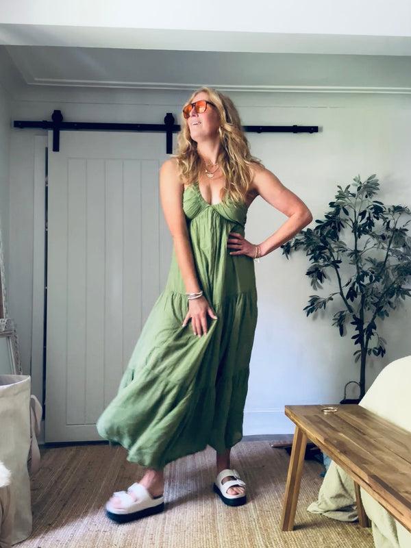 Cacatoès Lauren Halter Neck Dress In Olive (One Size)