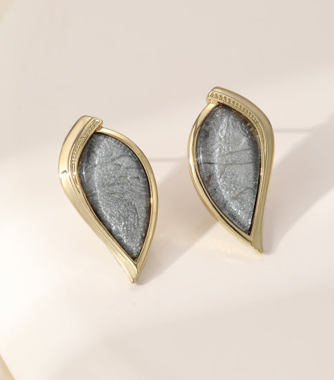 cacatoès Mono Leafy Blue Sparkle Stud Earrings in Gold