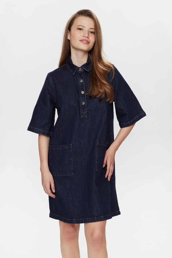 cacatoès Nümph Nulondon Denim Dress in Dark Blue Wash