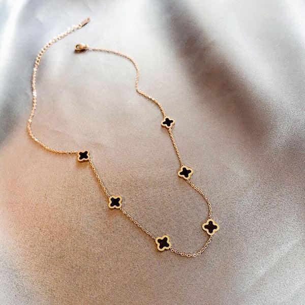 cacatoès Six Tiny Clover Necklace in Gold with Black