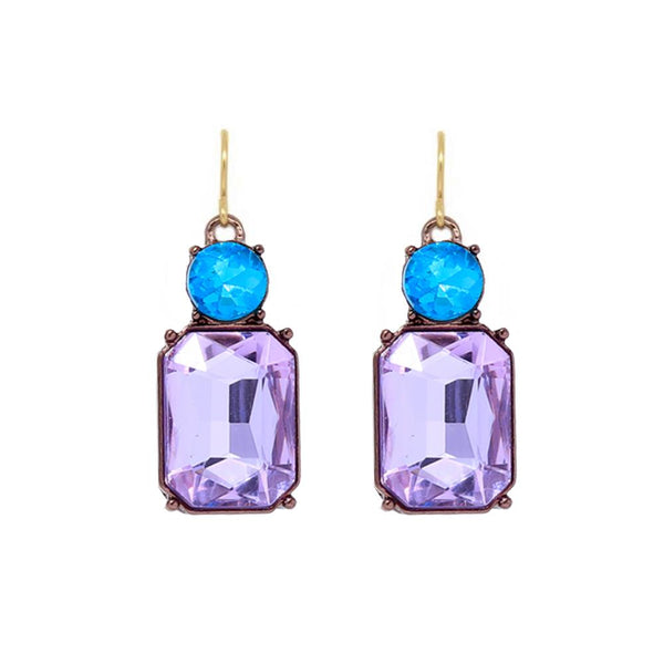 cacatoès Twin Gem Crystal Drop Earrings in Antique Gold In Lilac And Turquoise