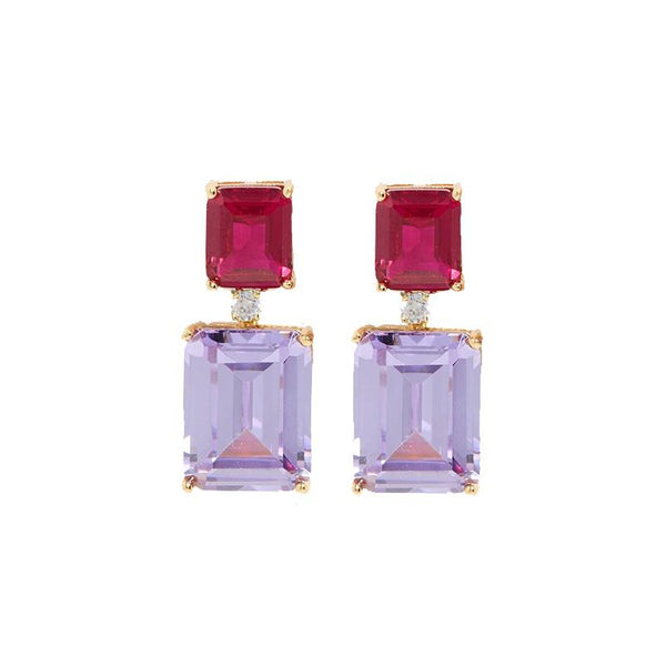 cacatoès Twin Gem Crystal Earrings in Gold Rose And Lilac