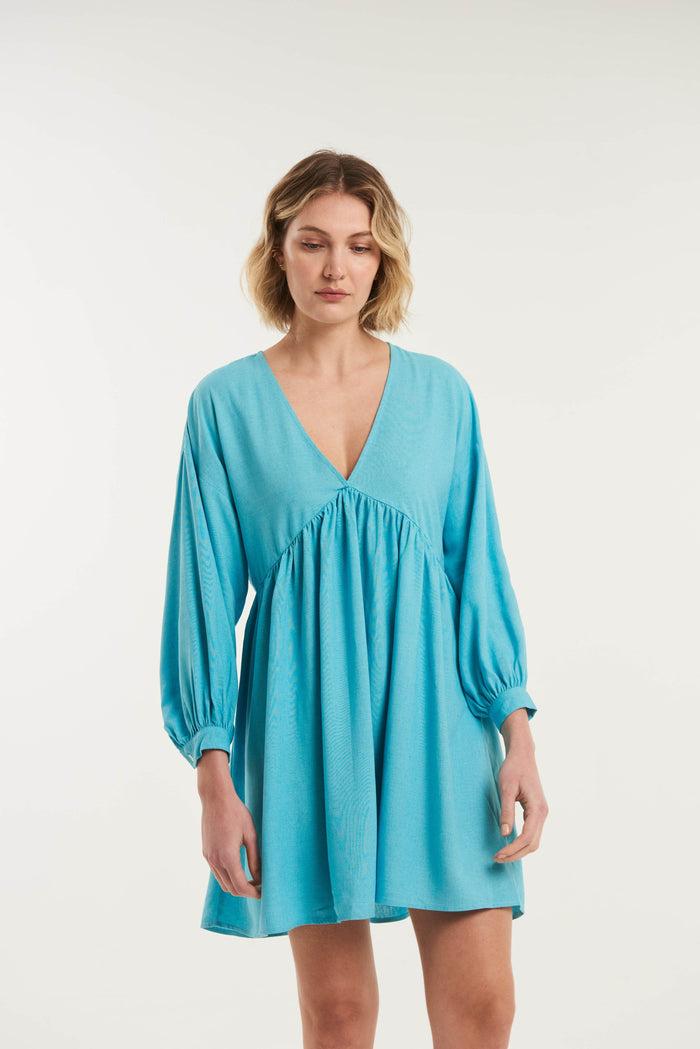 caipora Maupiti V-Neck Mini Linen Dress