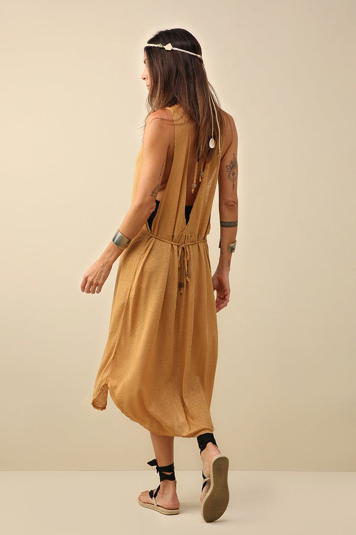 caipora Pétalas Linen Knit Midi Dress