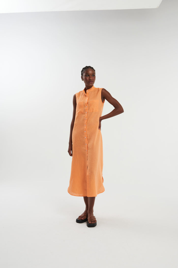 Caipora Serres Sleeveless Linen Shirt Dress