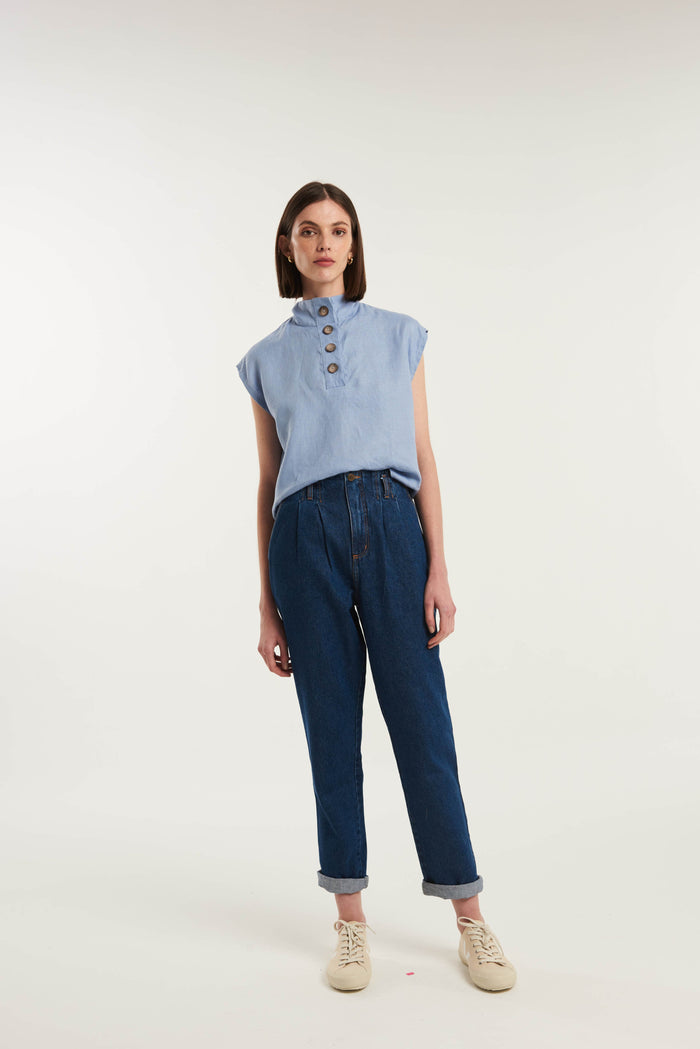 Caipora Tersane High Neck Linen Shirt
