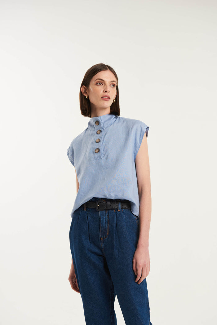 Caipora Tersane High Neck Linen Shirt