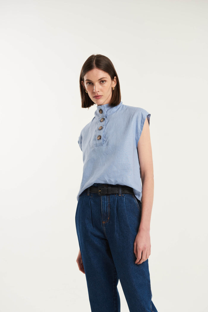 Caipora Tersane High Neck Linen Shirt