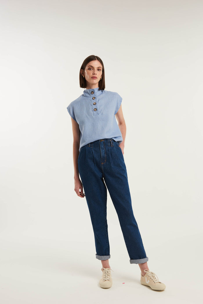 caipora Tersane High Neck Linen Shirt