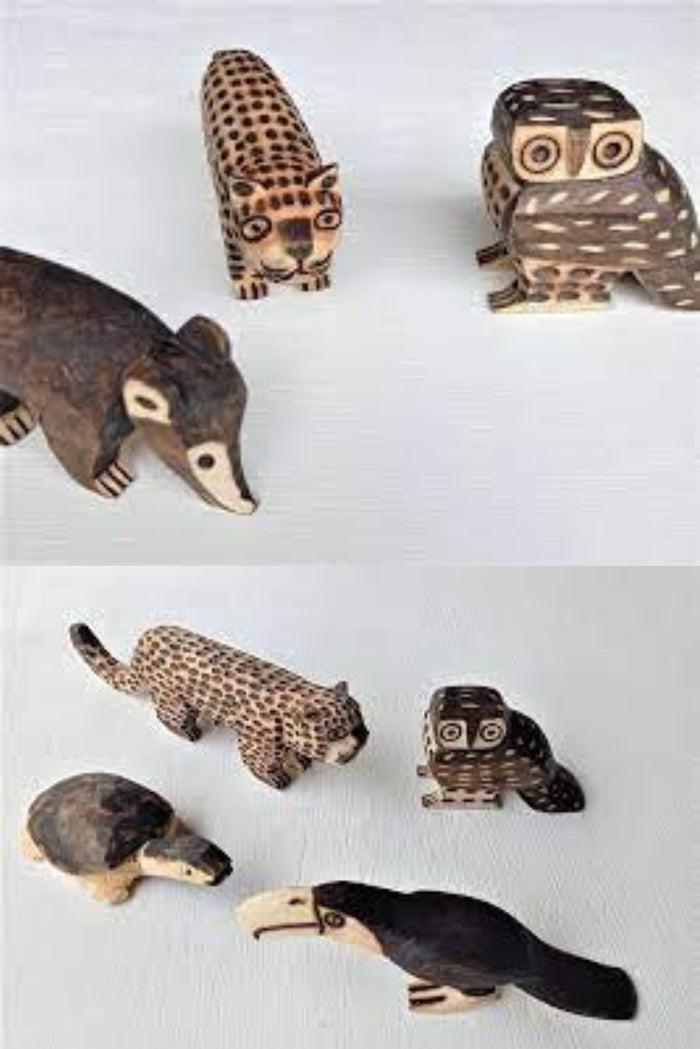 Caipora Indigenous Wood Animal Sculptures - Guarani M'bya