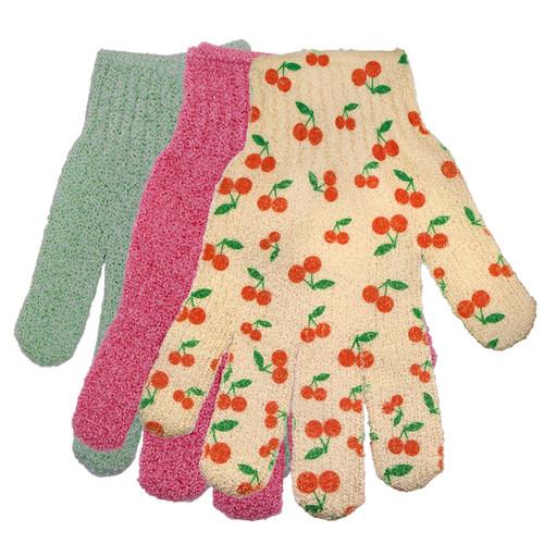 Cala EXFOLIATING BATH GLOVES | SWEET CHERRY (3PK)