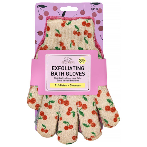 cala EXFOLIATING BATH GLOVES | SWEET CHERRY (3PK)