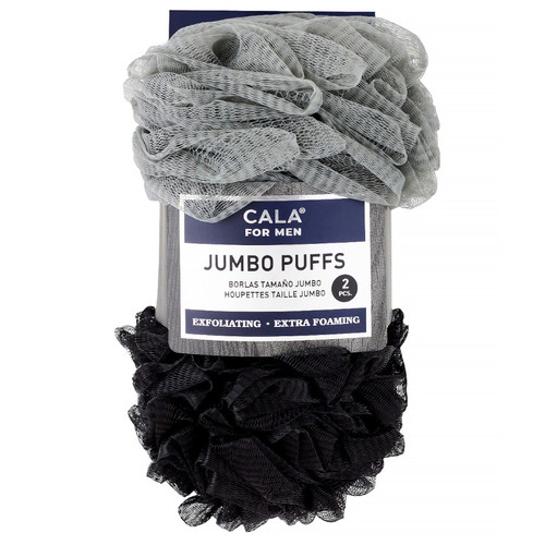 cala JUMBO BATH PUFFS: GREY/BLACK 2PCS