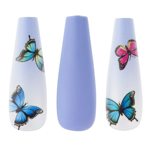 Cala NAIL CREATIONS LUX | LONG COFFIN BLUE BUTTERFLY