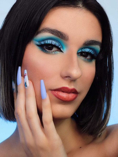 Cala NAIL CREATIONS LUX | LONG COFFIN BLUE BUTTERFLY