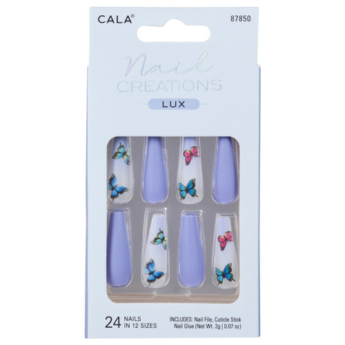 cala NAIL CREATIONS LUX | LONG COFFIN BLUE BUTTERFLY